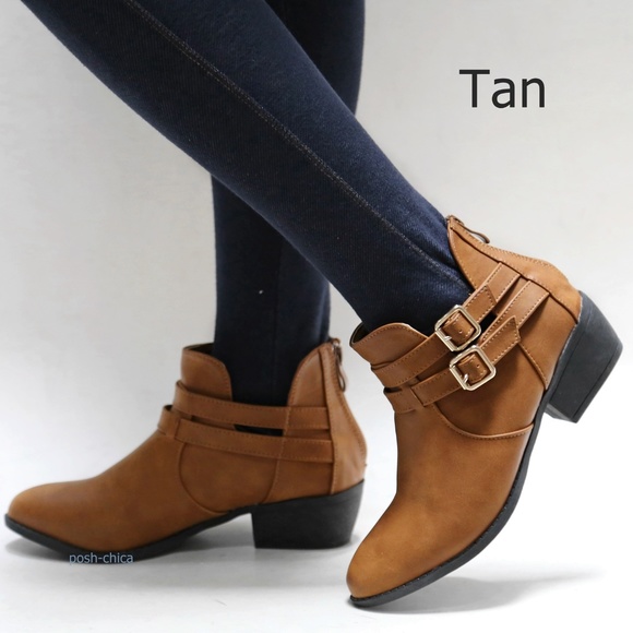 tan ankle boots low heel